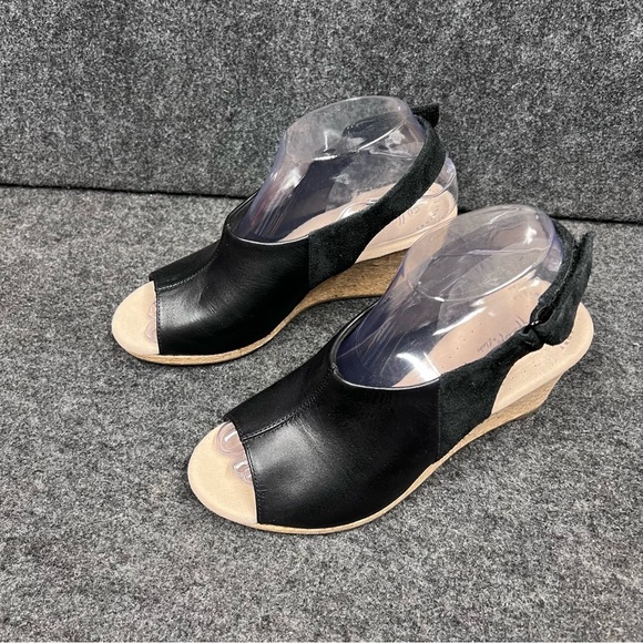 Clarks Women's Lafley Jess Slingback Wedge Sandal Black Leather Size 7 - Picture 7 of 12